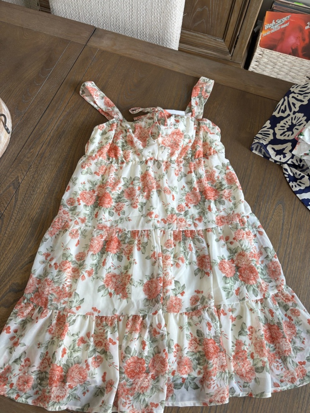 XS NWT  Floral Tiered Sundress and Marching Hair Tie - Coral Floral